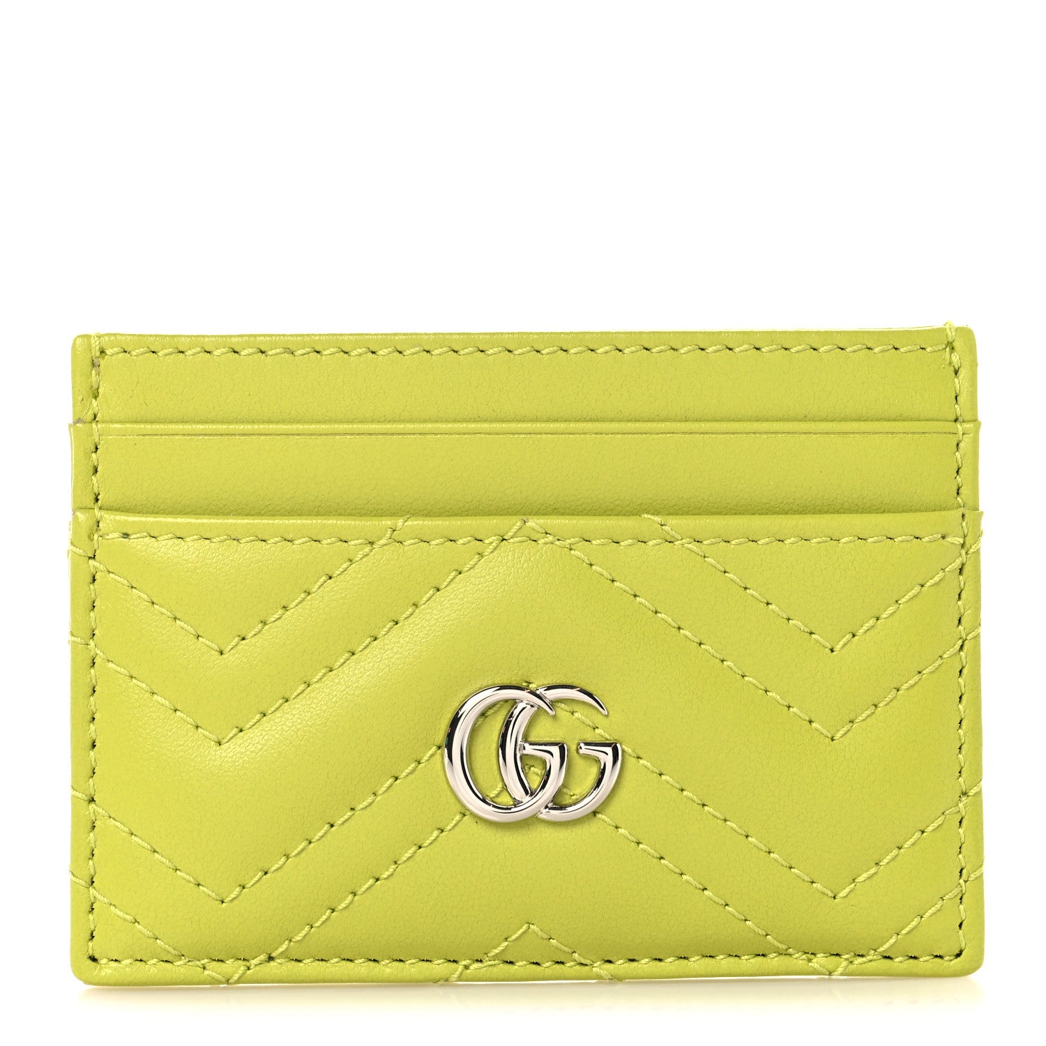 Gucci Calfskin Matelasse GG Marmont Card Holder Bright Green 1 of 6