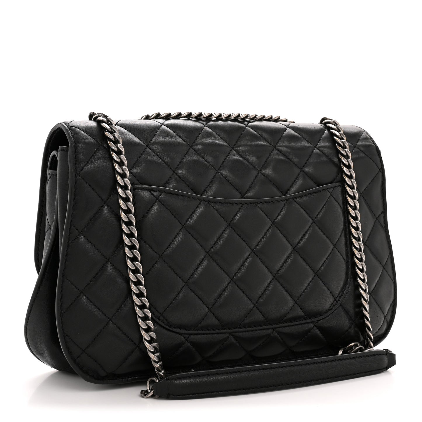 Lambskin Quilted Large Natural CC Flap Black