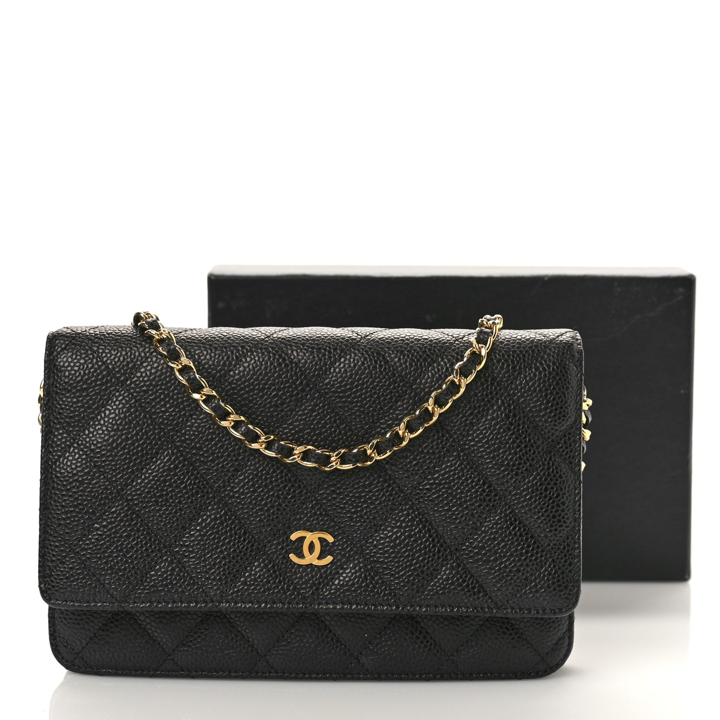 Caviar Quilted Wallet on Chain WOC Black