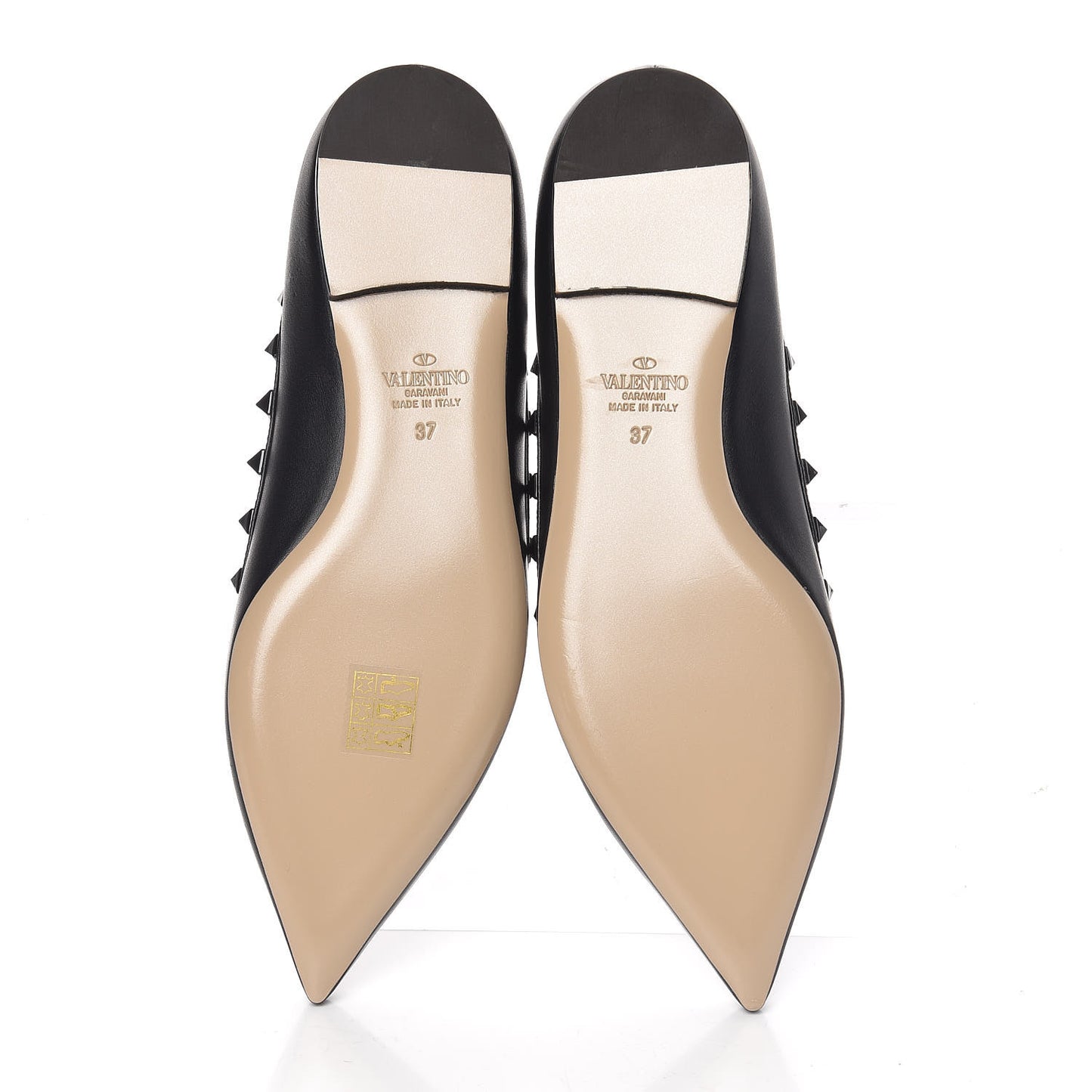 Calfskin Lacquered Monochrome Rockstud Ballerina Flats 37 Black