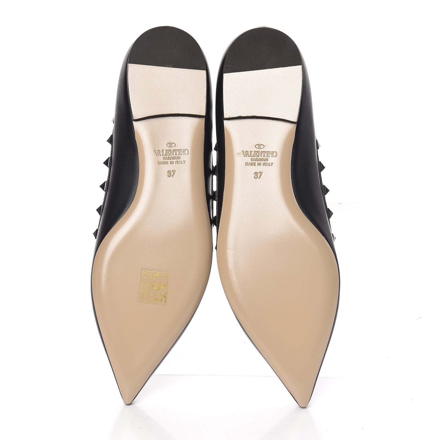 Valentino Garavani Calfskin Lacquered Monochrome Rockstud Ballerina Flats 37 Black 5 of 9