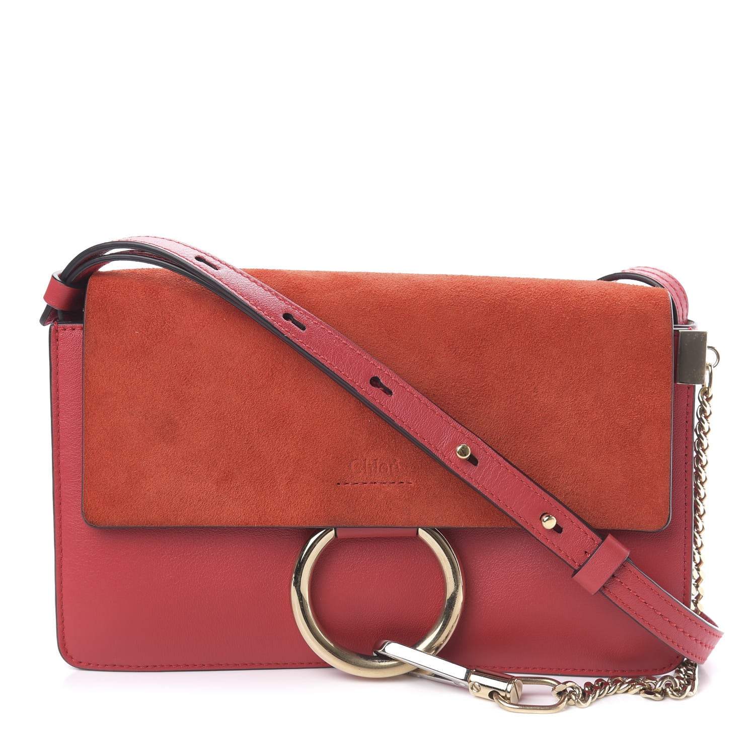 Chloe Suede Calfskin Small Faye Shoulder Bag Sepia Red 1 of 10