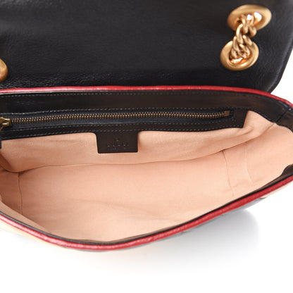 Gucci Vintage Effect Calfskin Matelasse Diagonal Striped Small Torchon GG Marmont Shoulder Bag Black Beige 4 of 9