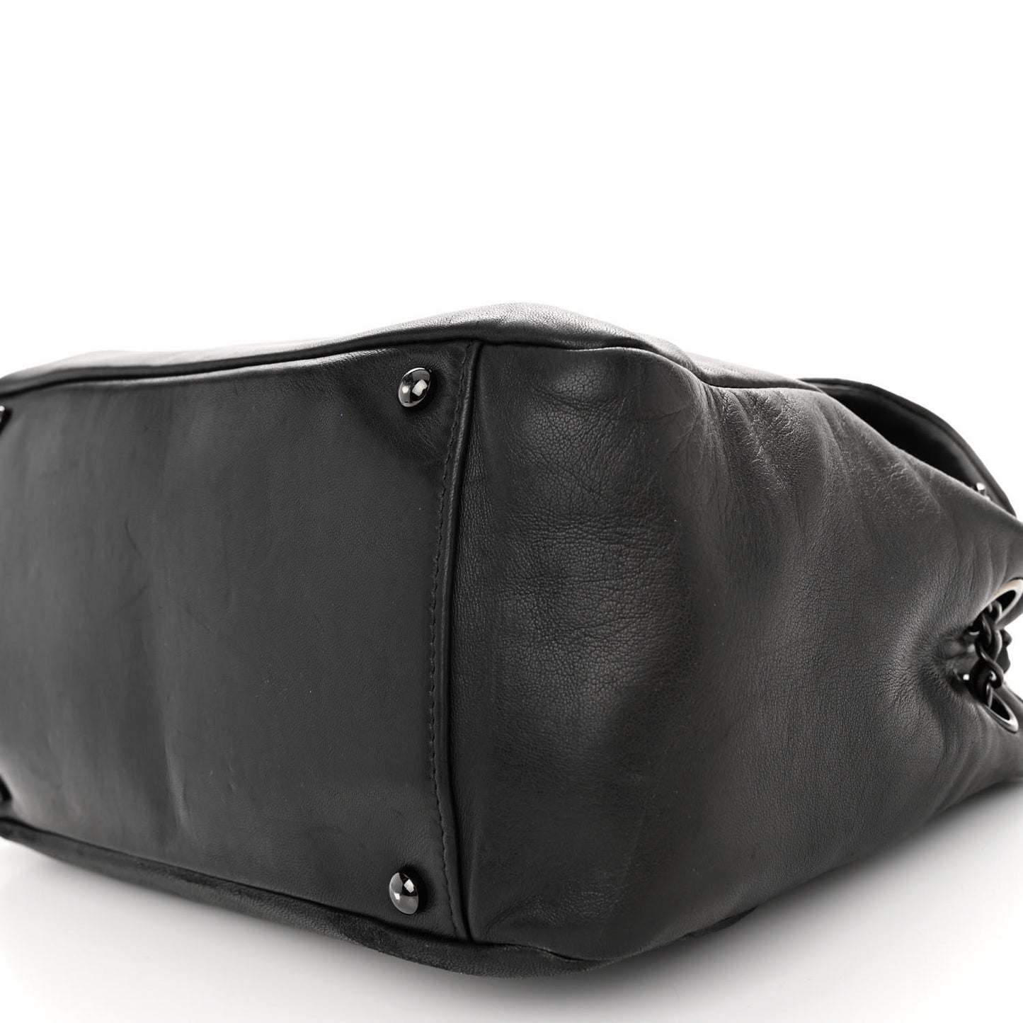 Lambskin Studded Accordion CC Flap Black