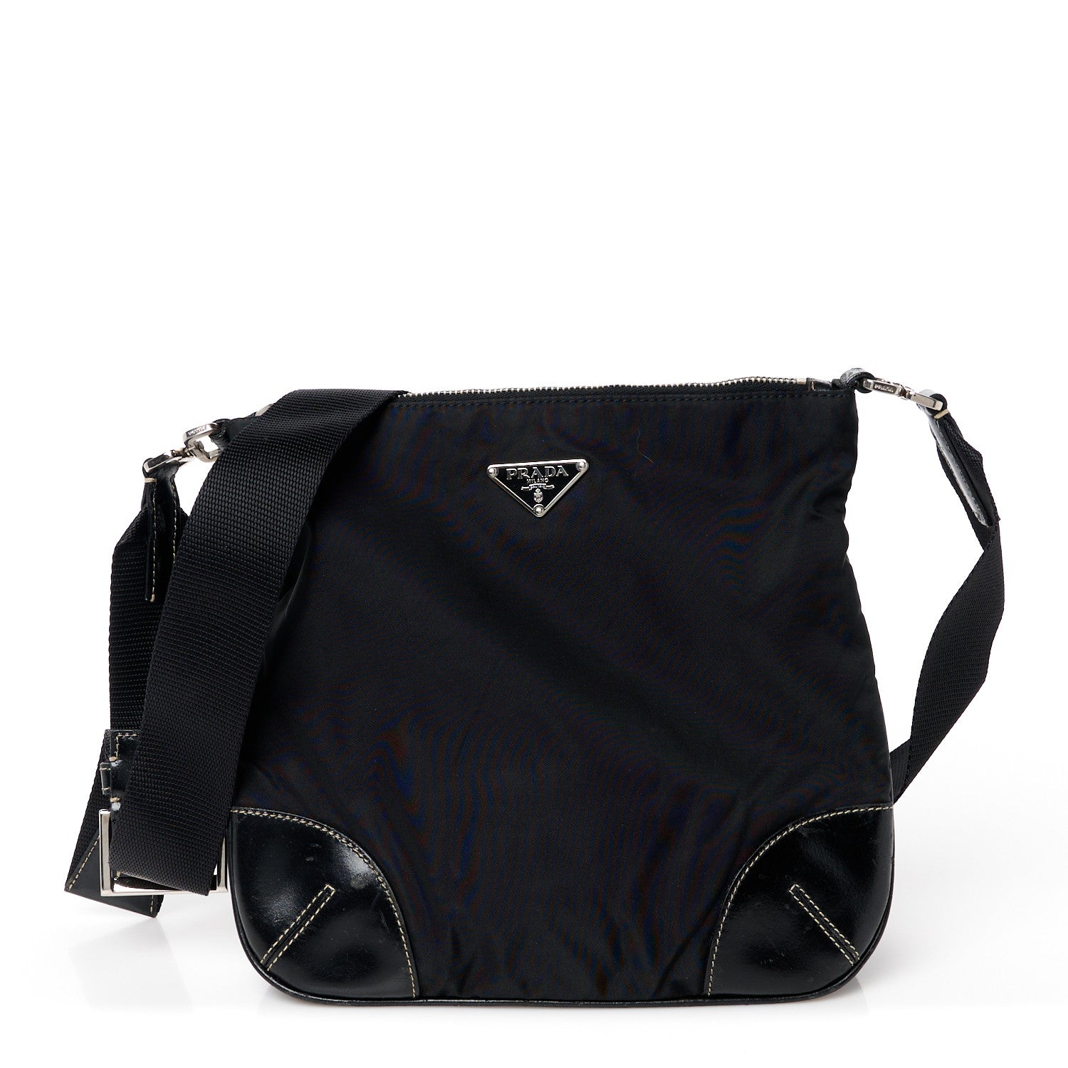 Prada Tessuto Nylon Calfskin Flat Messenger Bag Black 1 of 10