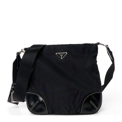 Prada Tessuto Nylon Calfskin Flat Messenger Bag Black 1 of 10