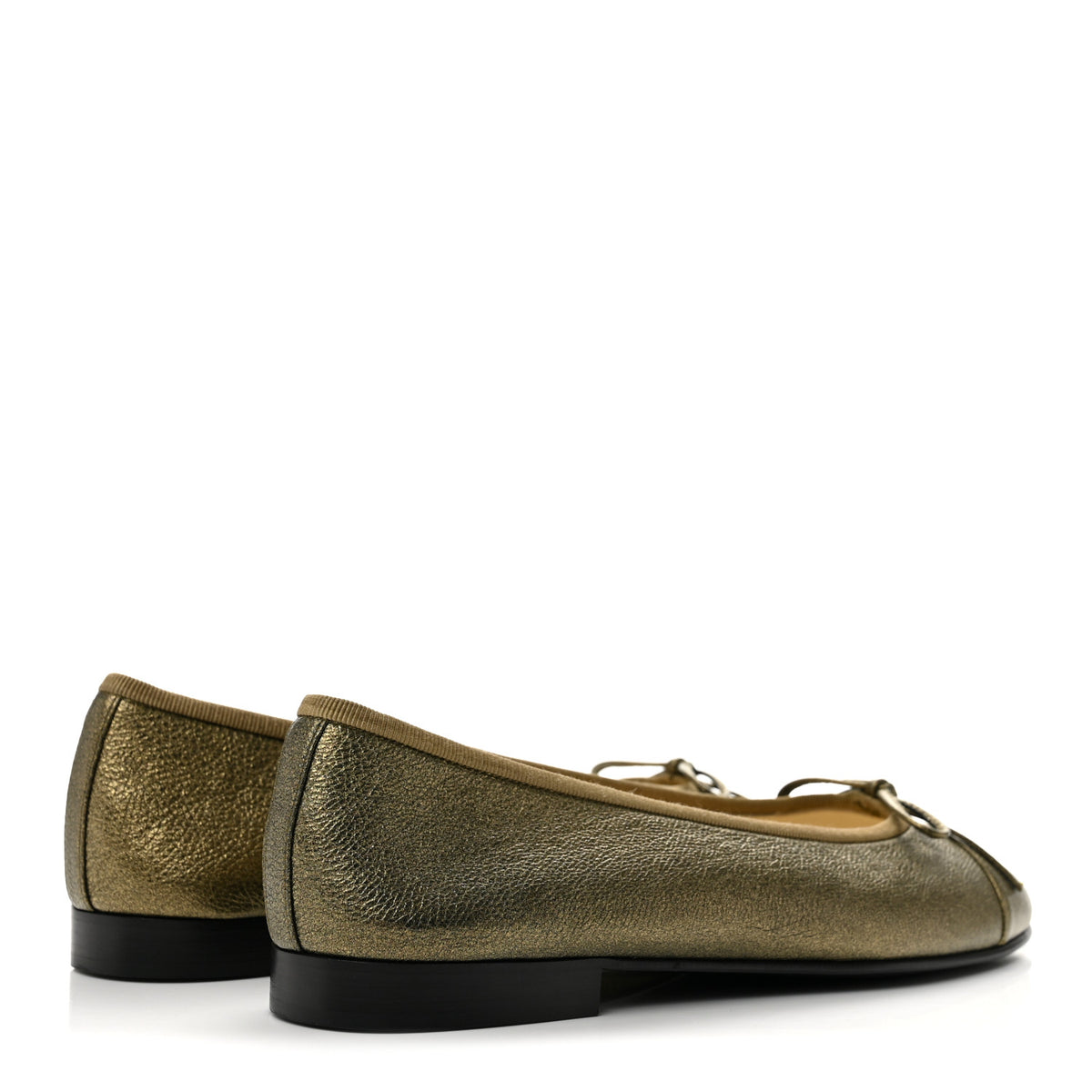 Metallic Calfskin Cap Toe CC Ballerina Flats 36.5 Gold