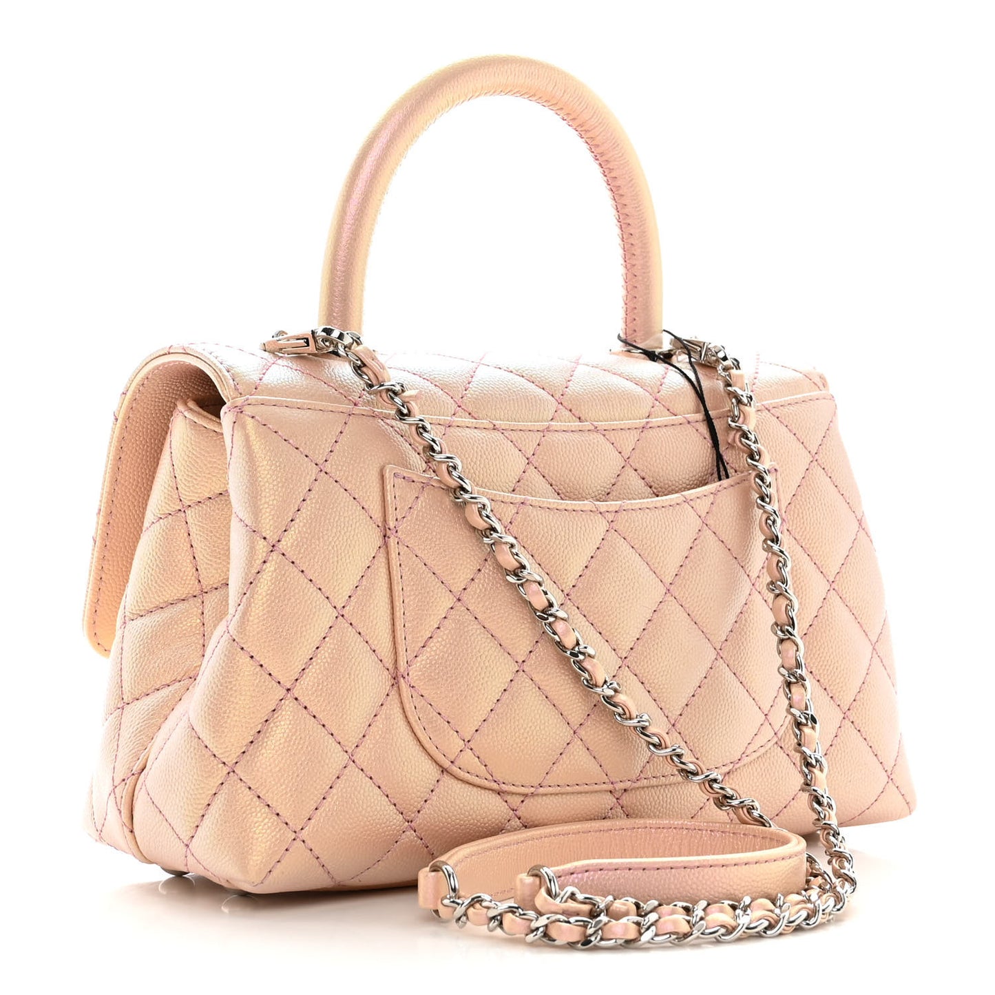 Iridescent Caviar Quilted Mini Coco Handle Flap Pink