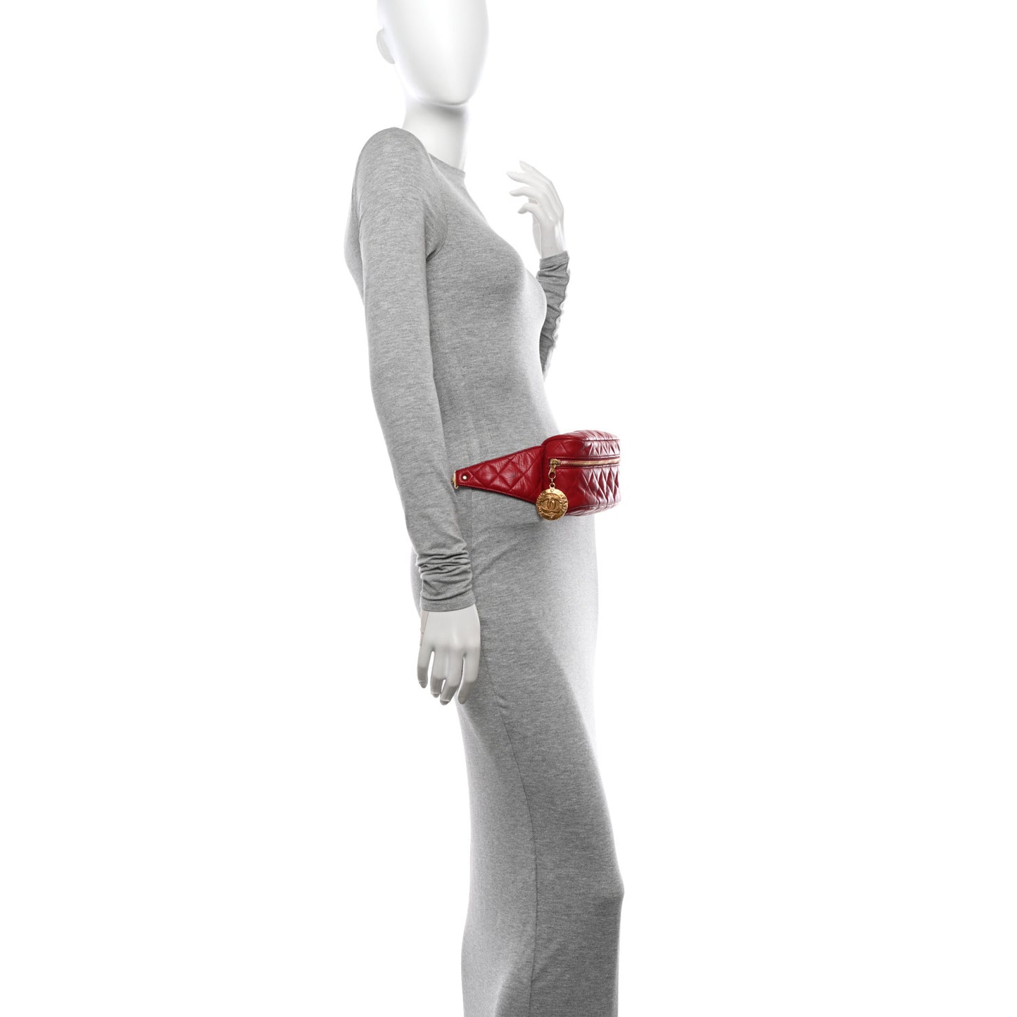 Lambskin Quilted CC Medallion Waist Belt Bag Red
