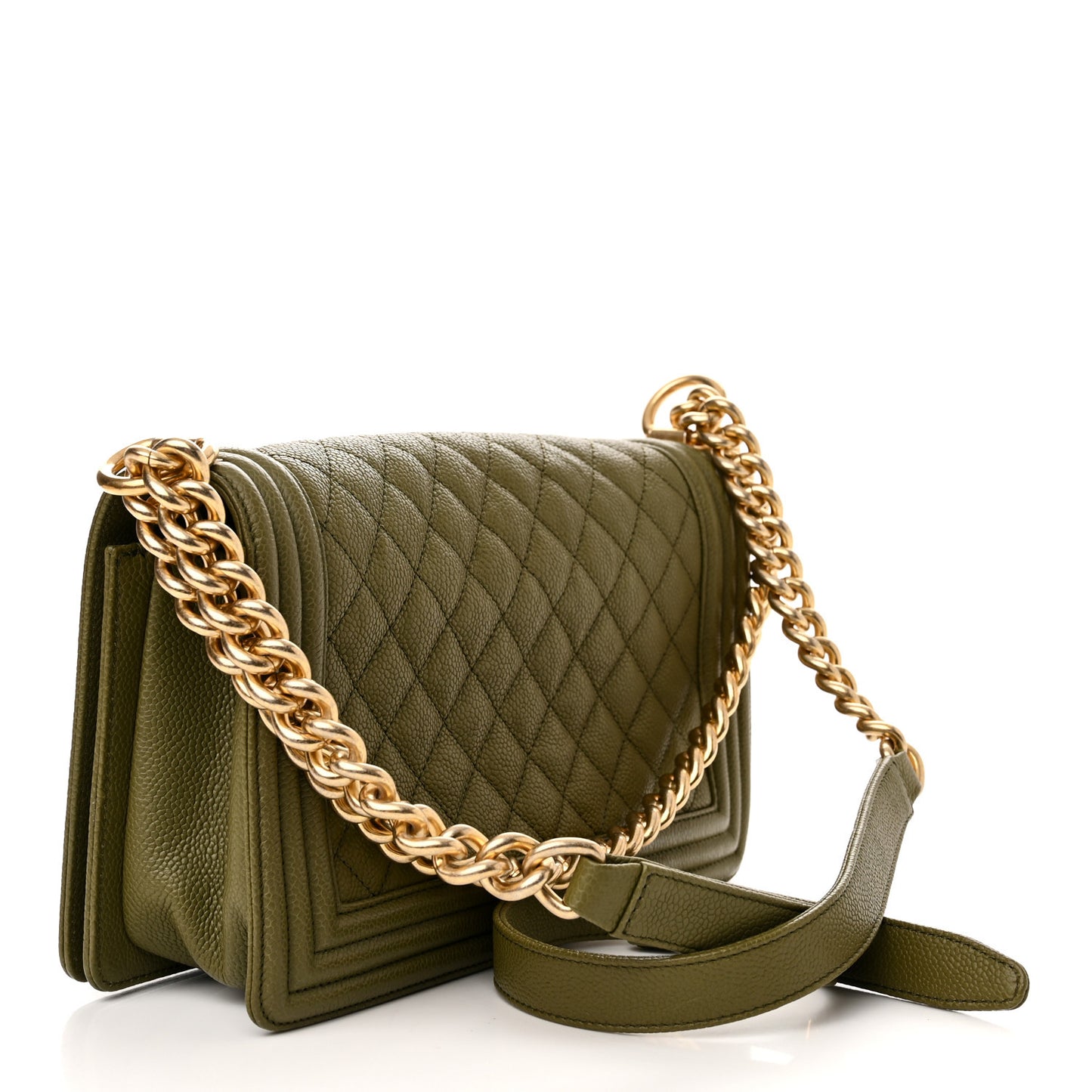 Caviar Quilted Medium Boy Flap Khaki