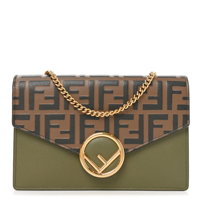 Fendi Vitello Cruise F is Fendi Bi-Color FF 1974 Embossed Medium Envelope Wallet On Chain Asparago Maya 1 of 11