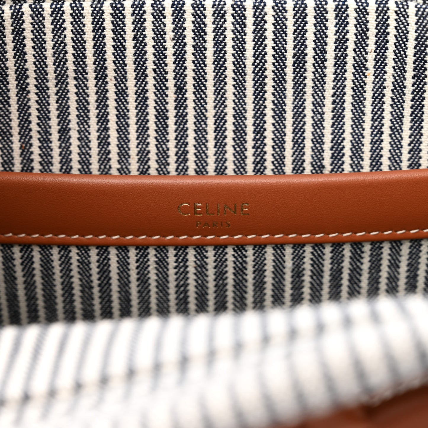 Canvas Calfskin Striped Triomphe Small Cabas Thais Navy Blue
