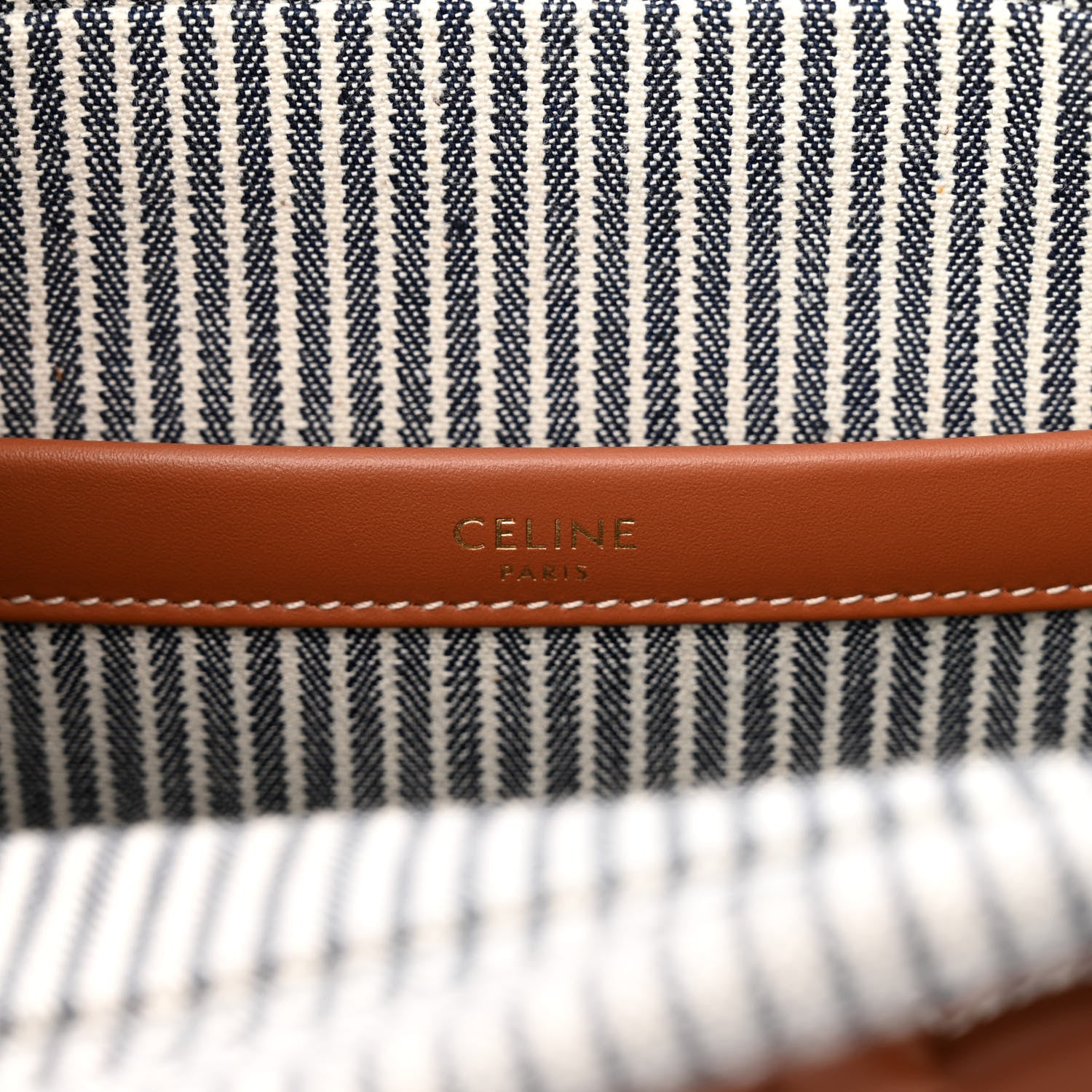 Celine Canvas Calfskin Striped Triomphe Small Cabas Thais Navy Blue 6 of 9