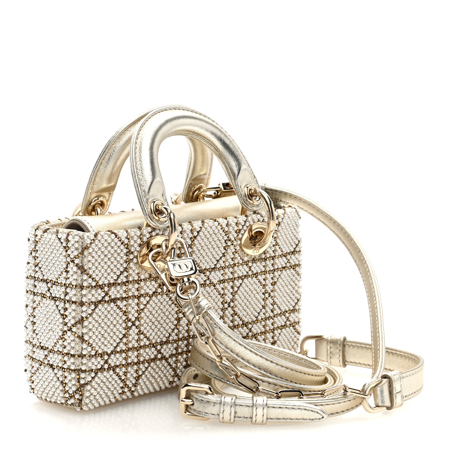 Christian Dior Lambskin Pearl Embroidered Micro Lady D-Joy Gold 3 of 10