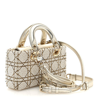 Christian Dior Lambskin Pearl Embroidered Micro Lady D-Joy Gold 3 of 10