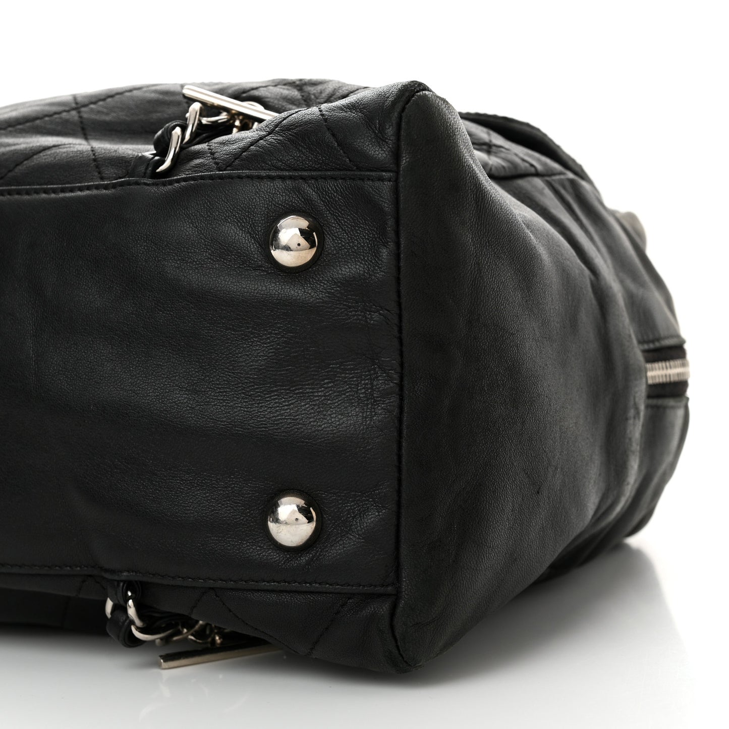 Lambskin Quilted Large Chain Around Tote Black