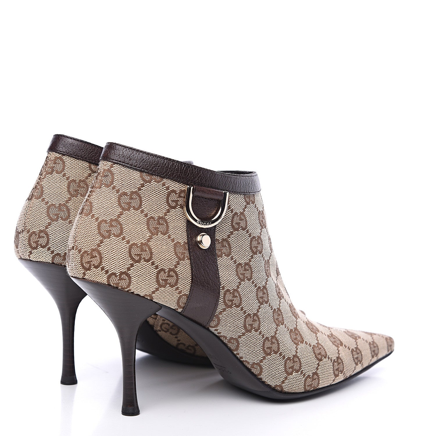 Gucci Monogram Textured Calfskin D Ring Ankle Booties 8.5 Beige Ebony Cocoa 4 of 9