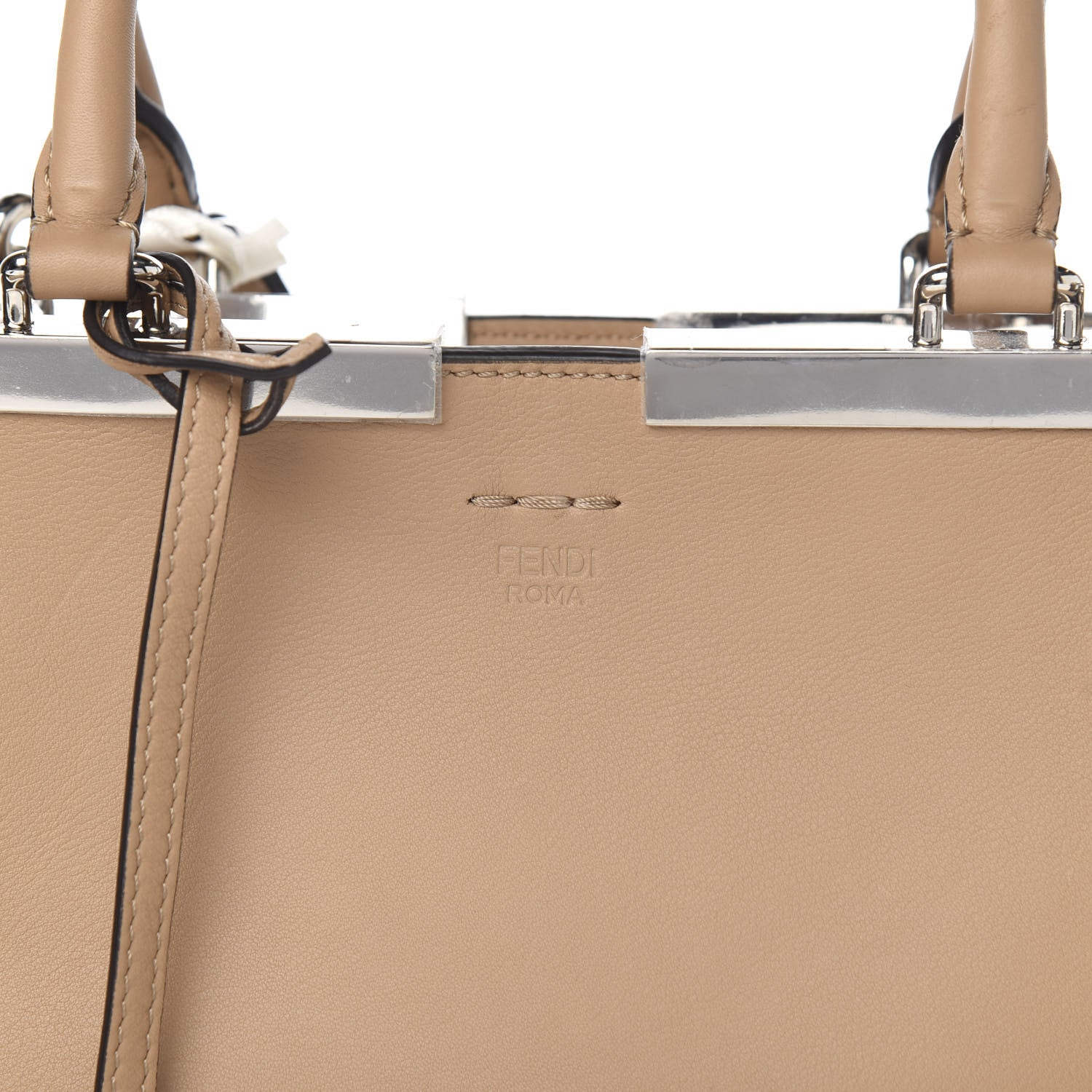 Fendi Vitello Dolce Ribbon Lace Up Petite 3Jours Tote Miele Scuro 9 of 9