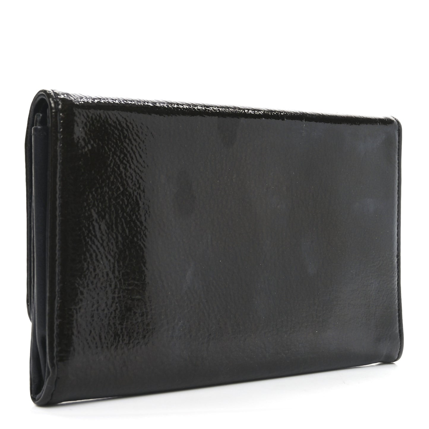Patent Goatskin Flap Wallet Dark Brown