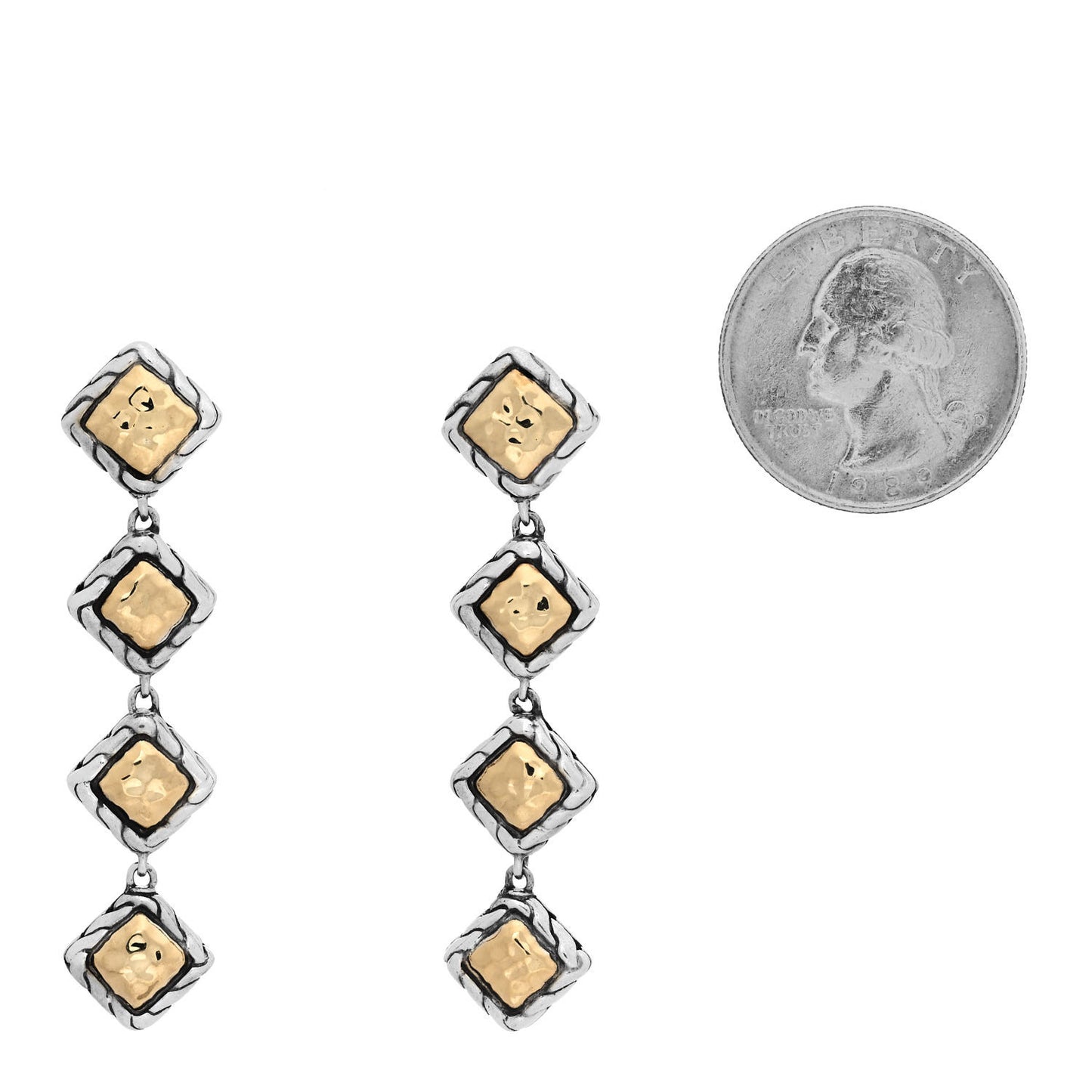 Sterling Silver 18K Yellow Gold Palu Square Drop Earrings