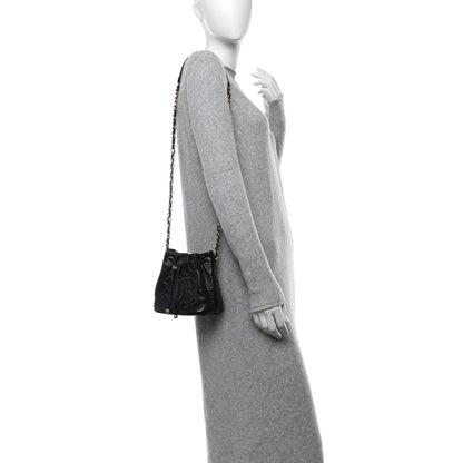 Chanel Shiny Aged Calfskin CC Chain Mini Drawstring Bag Black 2 of 12