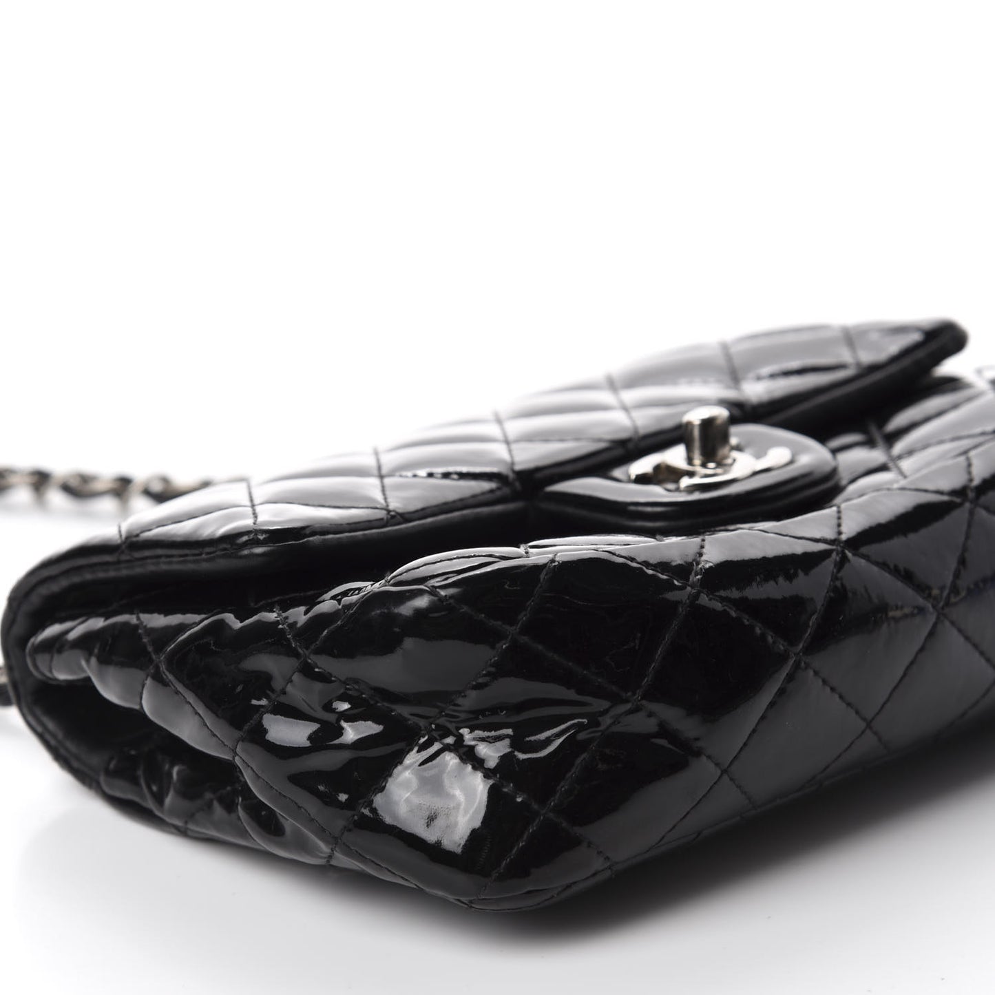 Patent Calfskin Quilted Mini Rectangular Flap Black