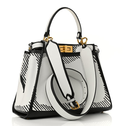 Fendi X JOSHUA VIDES Calfskin Medium Peekaboo Iconic Satchel White Black 3 of 11
