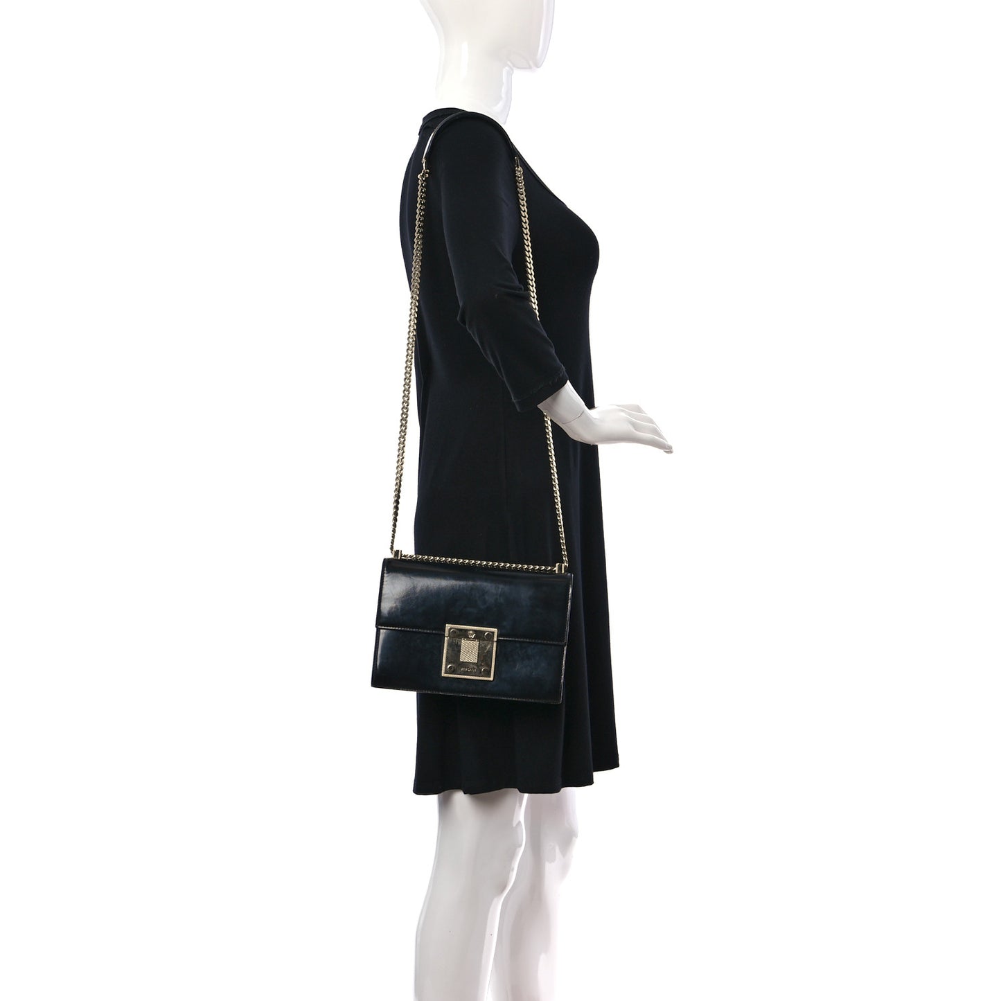 Nappa Large Diamante Flap Black