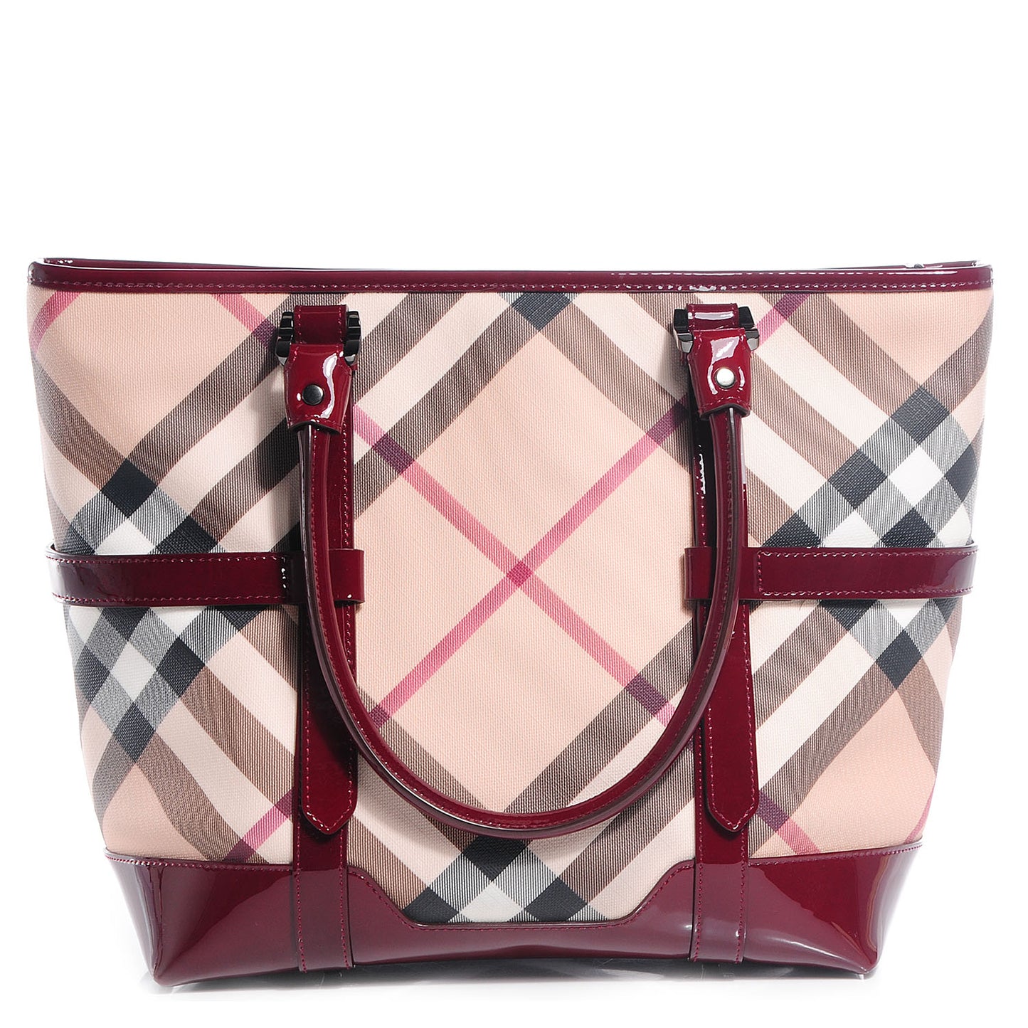 Patent Supernova Check Medium Tote Burgundy