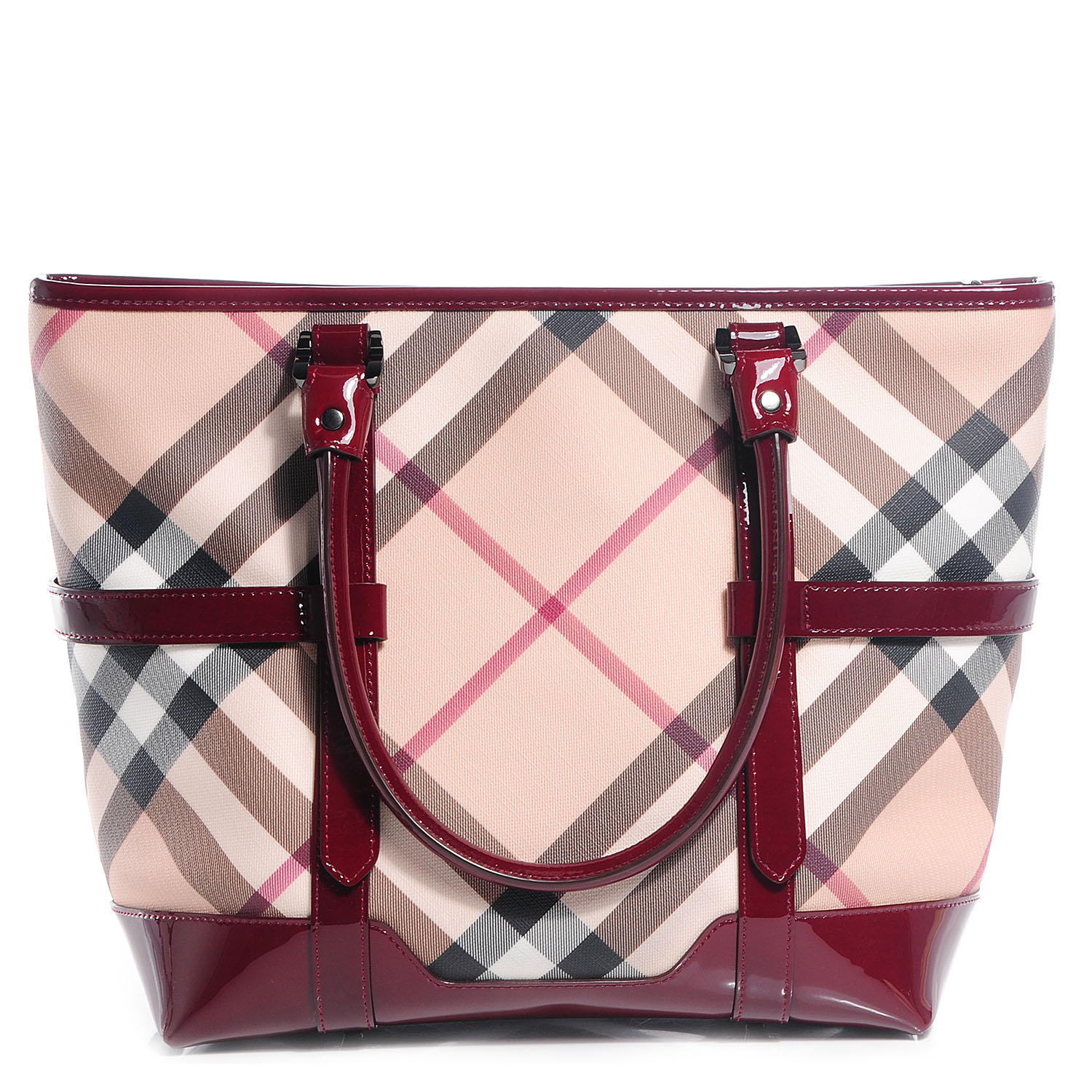 Burberry Patent Supernova Check Medium Tote Burgundy 1 of 7