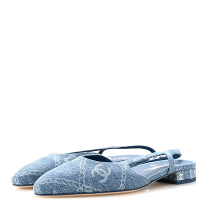 Chanel Denim Cap Toe CC Slingback Flats 38.5 Light Blue Multicolor 4 of 10