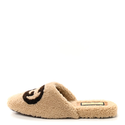 Gucci Shearling Interlocking G Womens Eileen Slippers 38 Butterscotch Cocoa 1 of 9