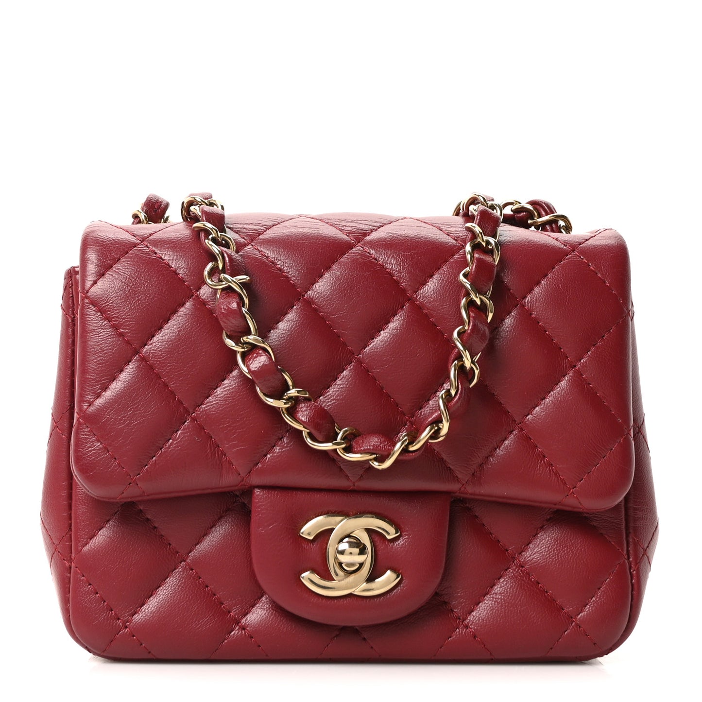 Lambskin Quilted Mini Square Flap Red