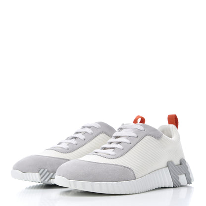 Hermes Technical Canvas Suede Goatskin Bouncing Sneakers 37 White Multicolor 3 of 8