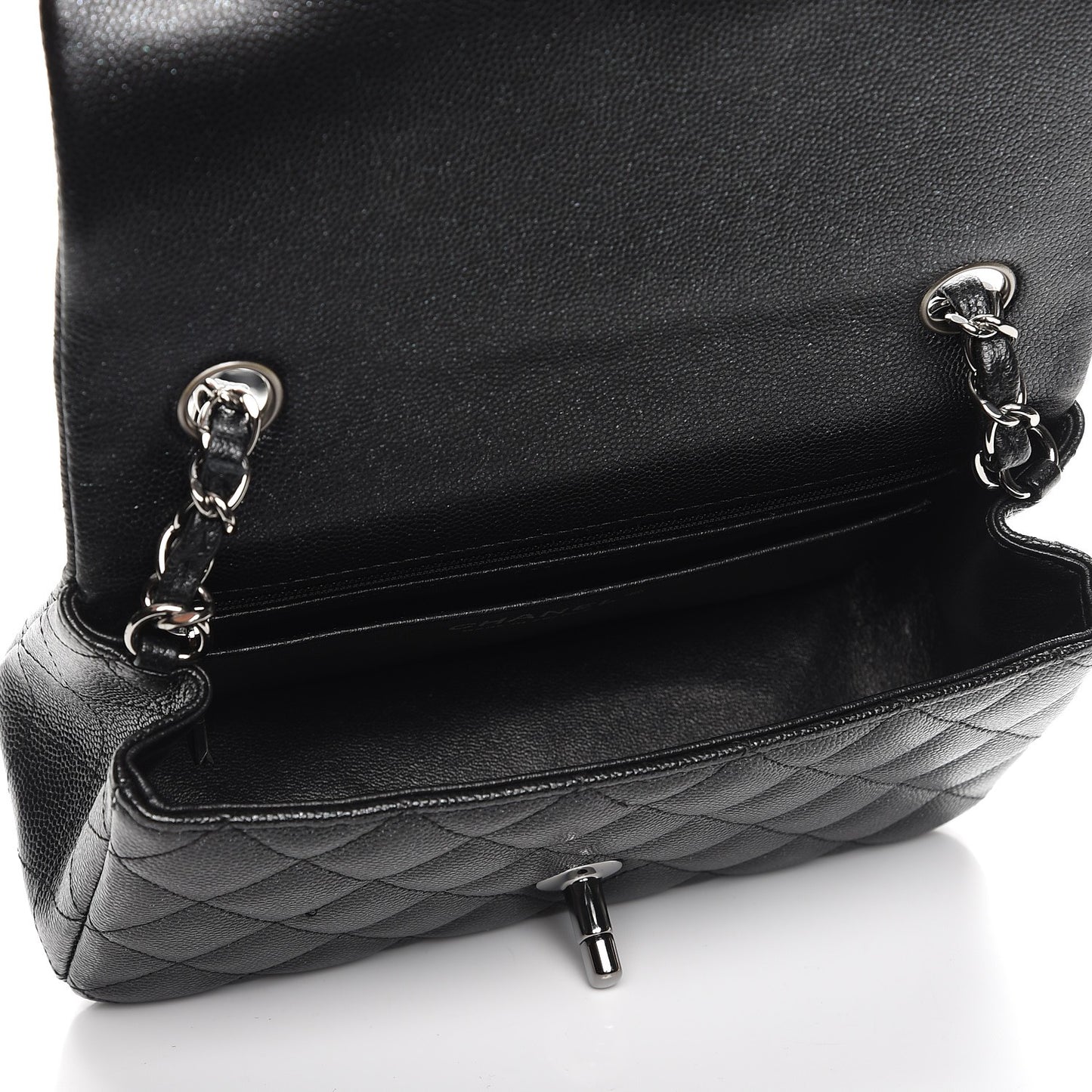 Iridescent Caviar Quilted Mini Rectangular Flap Black