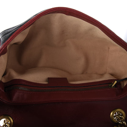 Gucci Vintage Effect Calfskin Matelasse Diagonal Small Torchon GG Marmont Shoulder Bag Black Romantic Cherry 5 of 9