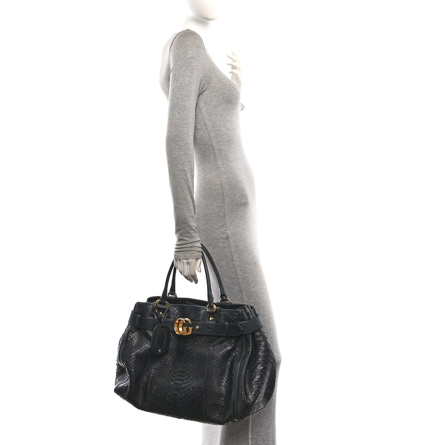 Snakeskin Large GG Running Tote Black