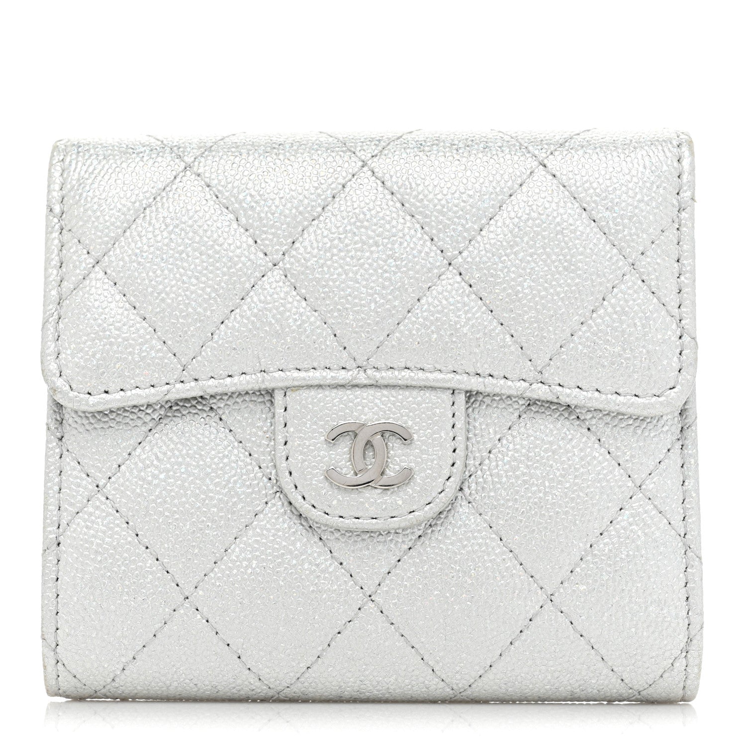 Chanel Metallic Caviar Quilted Compact Flap Wallet Silver 1 of 16