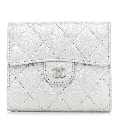 Chanel Metallic Caviar Quilted Compact Flap Wallet Silver 1 of 16