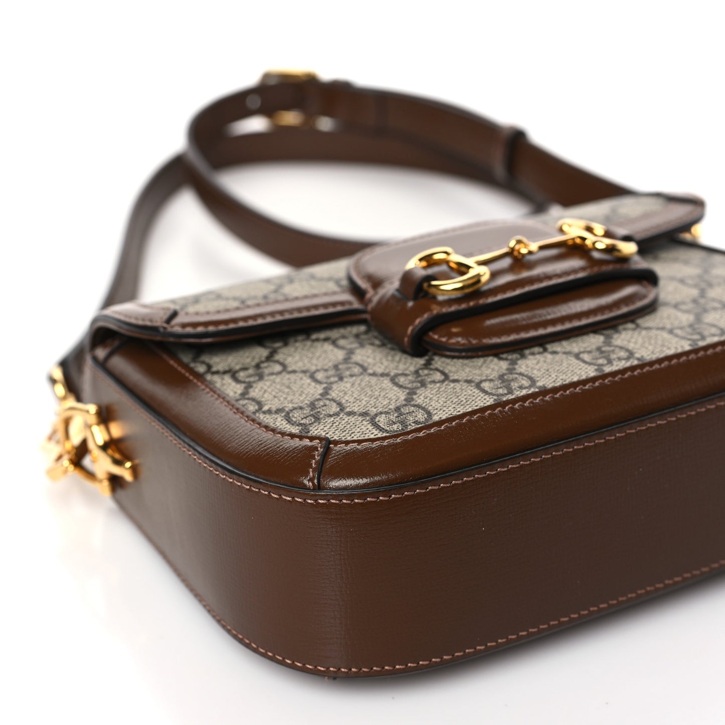 GG Supreme Monogram Web Mini Horsebit 1955 Shoulder Bag Beige Brown Sugar