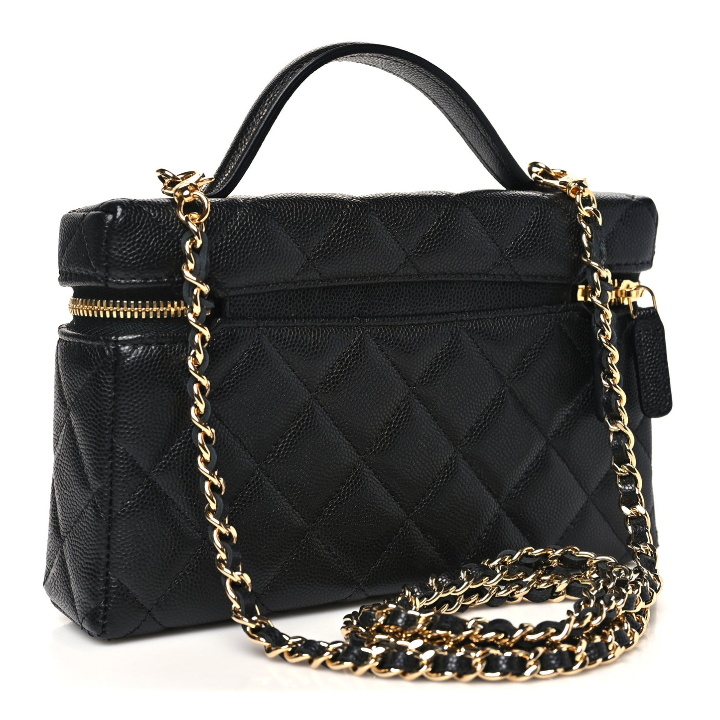 Caviar Quilted Top Handle Slim Vanity With Chain Black