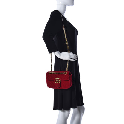Gucci Velvet Matelasse Mini GG Marmont Shoulder Bag Hibiscus Red 2 of 24