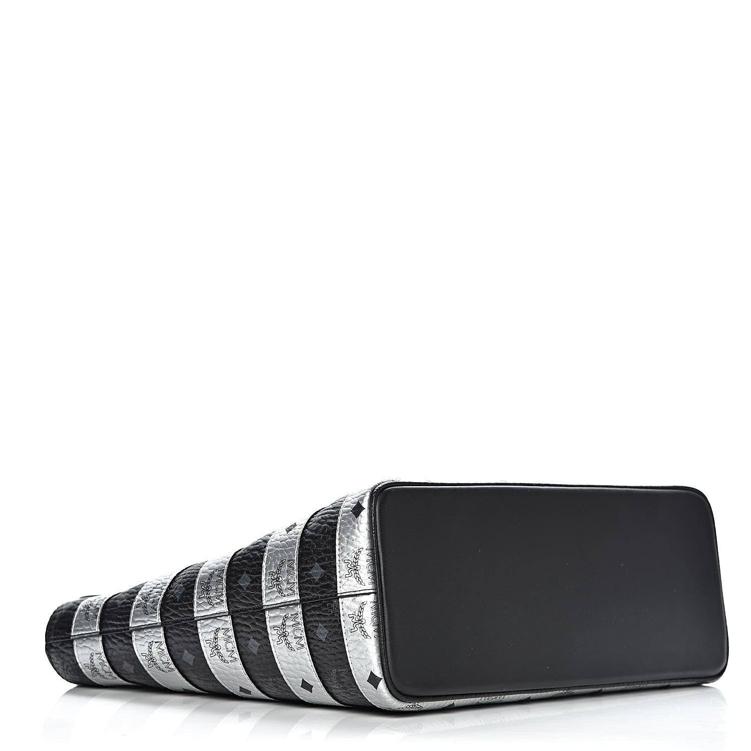 MCM Visetos Spot Stripped Medium Shopping Tote Black Silver 4 of 10