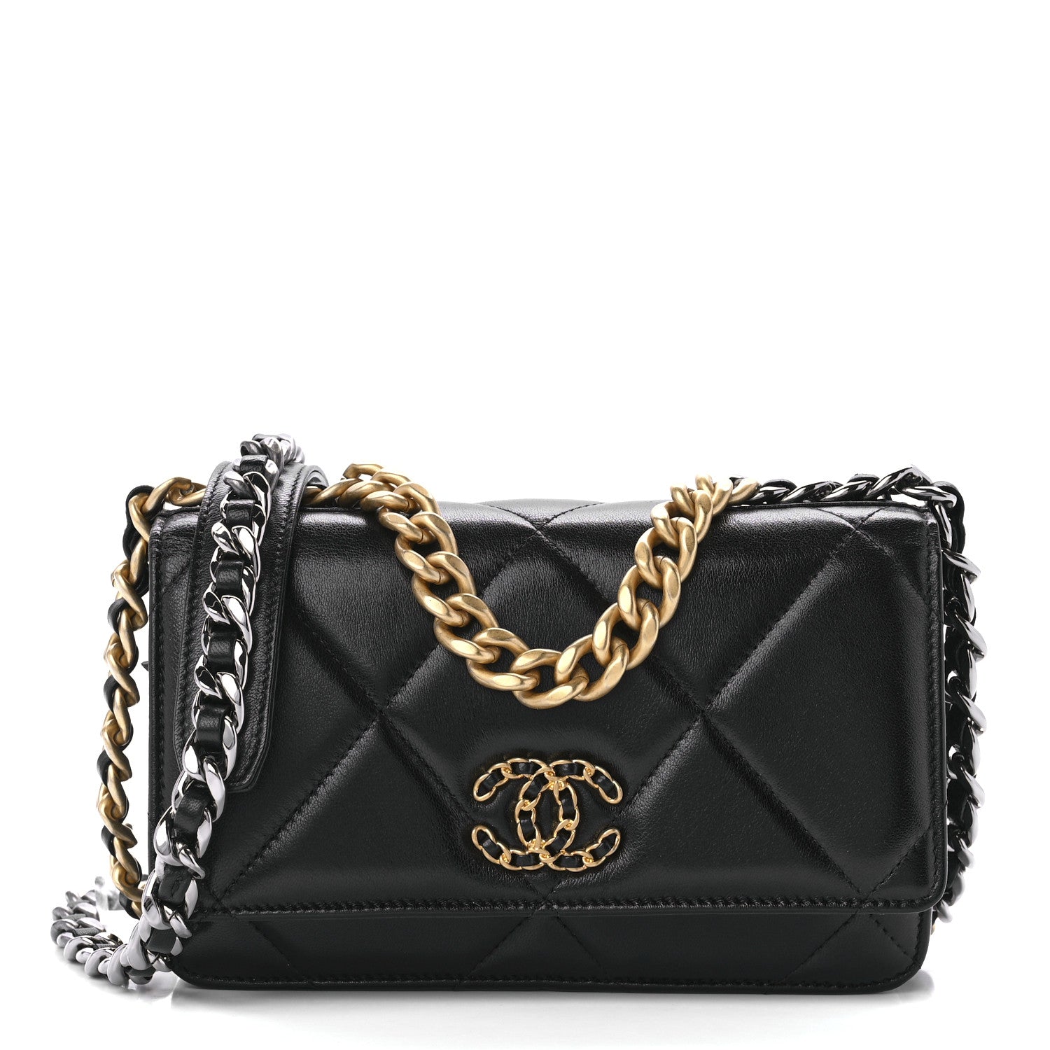Chanel Goatskin Quilted Chanel 19 Wallet On Chain WOC Black 1 of 12