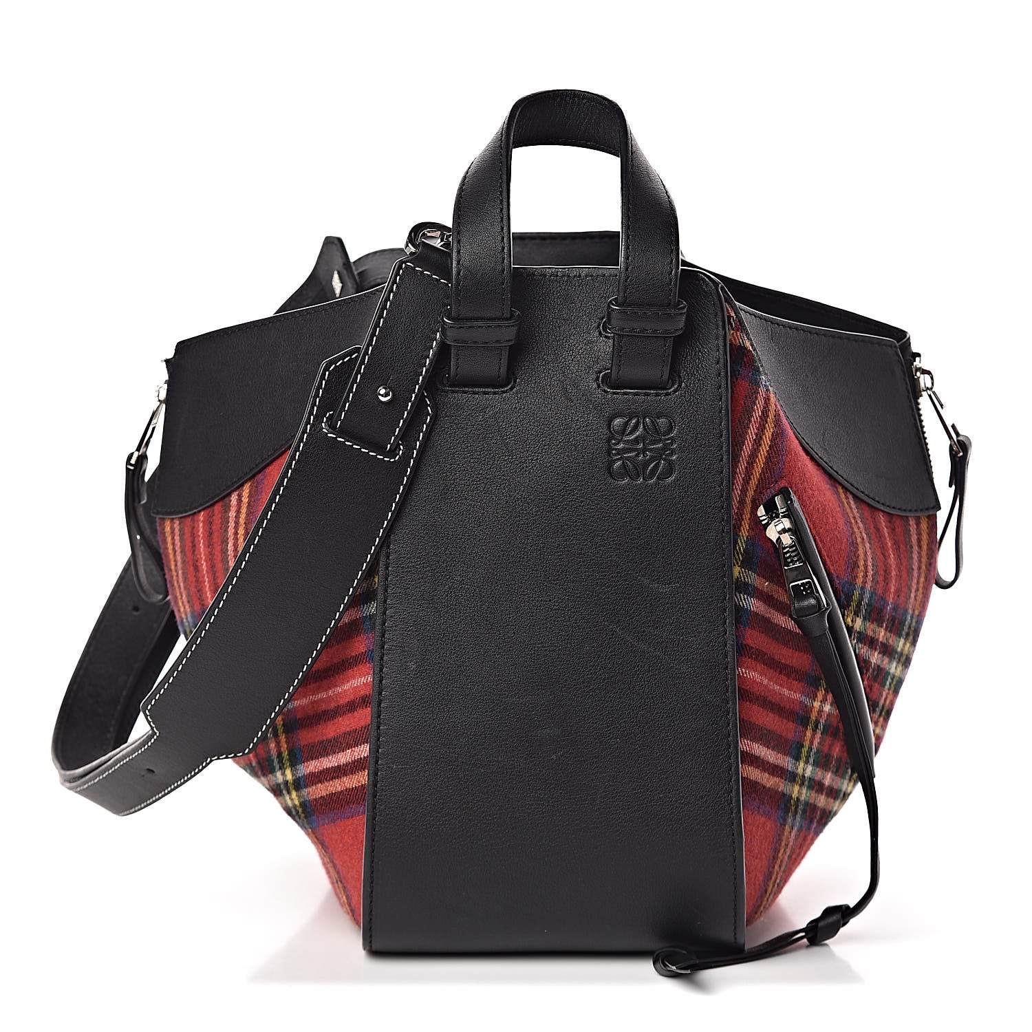Loewe Wool Calfskin Small Hammock Shoulder Bag Black Red Tartan 1 of 10