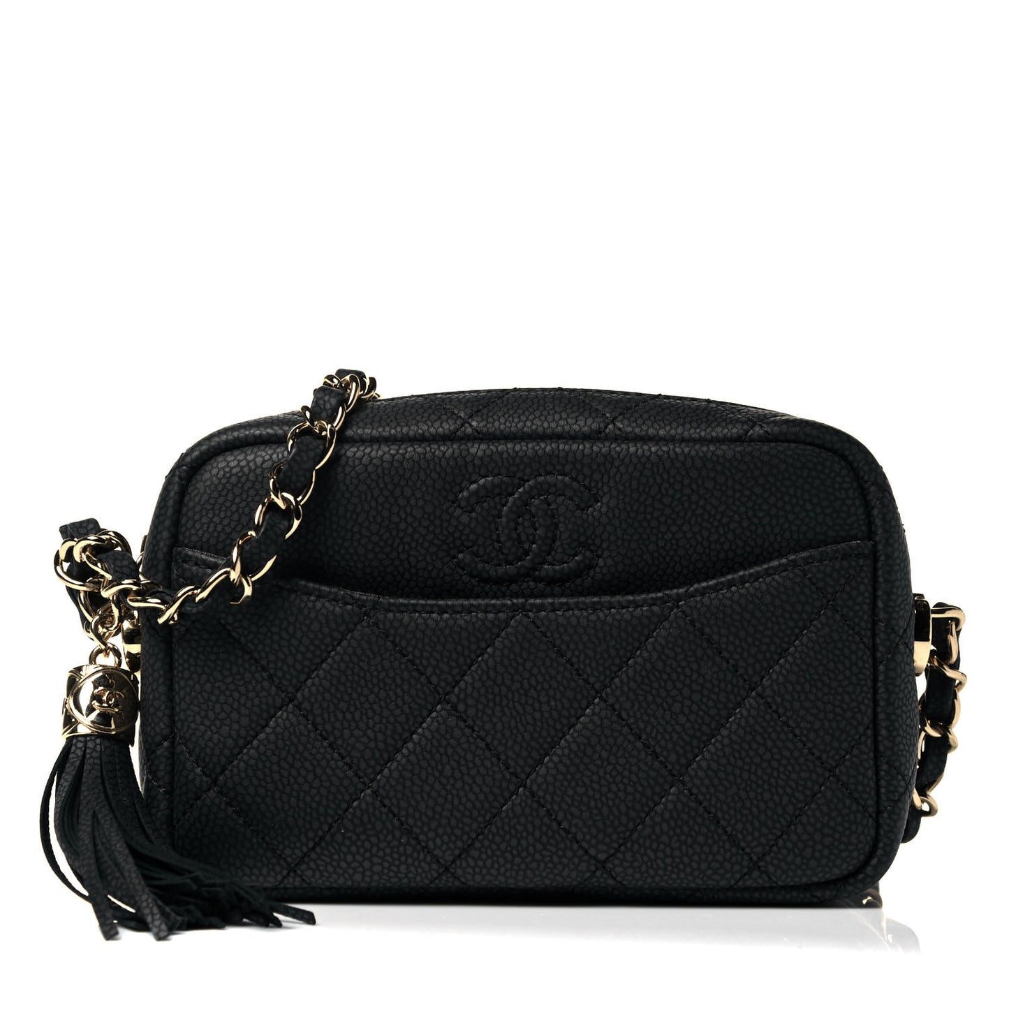 Caviar Quilted Mini Coco Tassel Camera Case Black