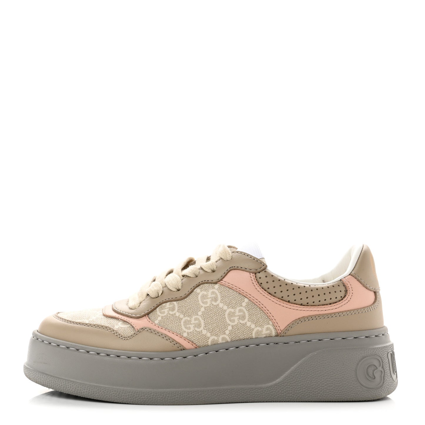 Calfskin GG Supreme Monogram Perforated Womens Platform 55mm Sneakers 36.5 Apricot Pink Beige Grey