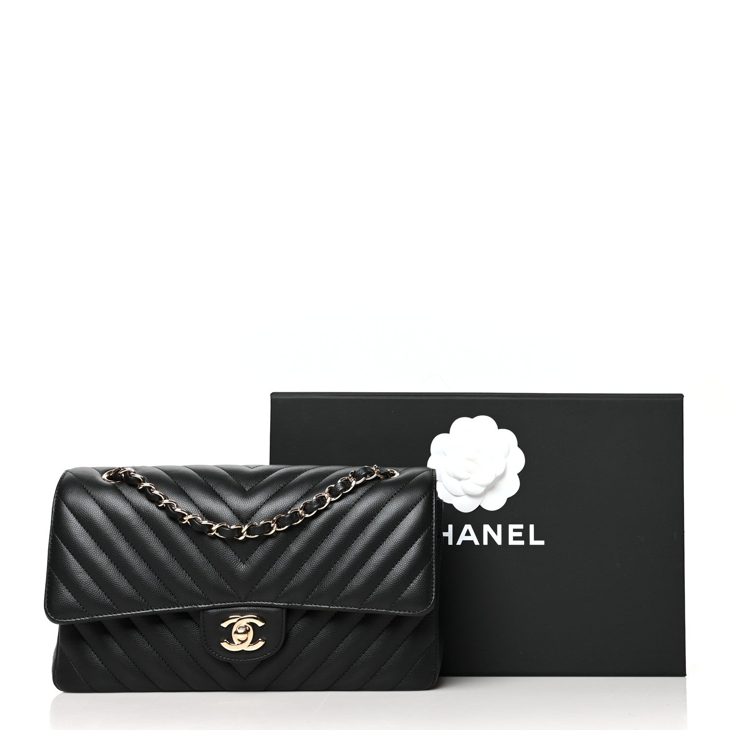 Chanel Caviar Chevron Quilted Medium Double Flap Black 11 of 11