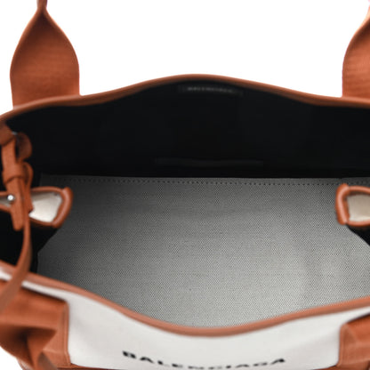Balenciaga Cotton Canvas Satin Calfskin S Navy Cabas Naturel Caramel 4 of 4