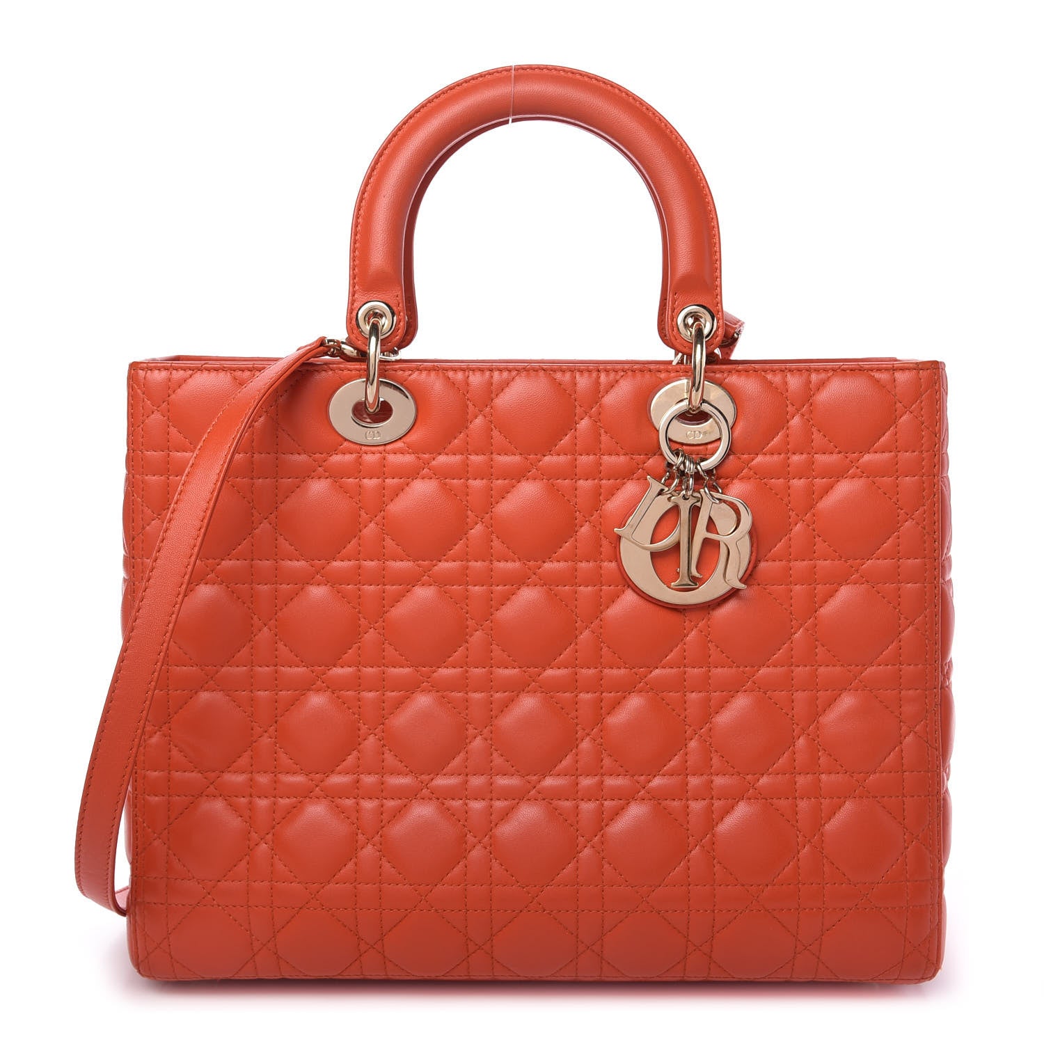 Christian Dior Lambskin Cannage Large Lady Dior Orange 1 of 10
